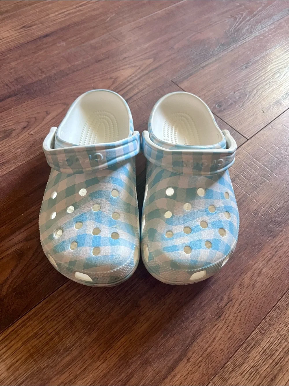 CROCS Kids Blue & White Striped Slip-On Clogs